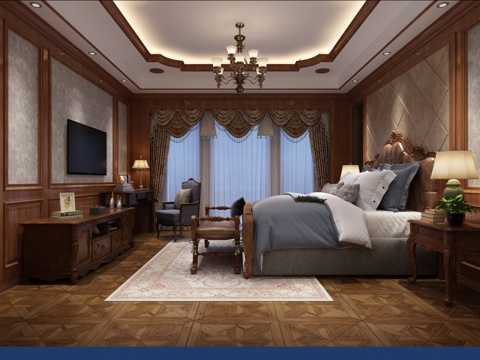  美式现代美式主卧室3d模型 