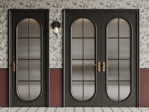 法式复古双开门 单开门 长虹玻璃门 防盗门 平开门su模型