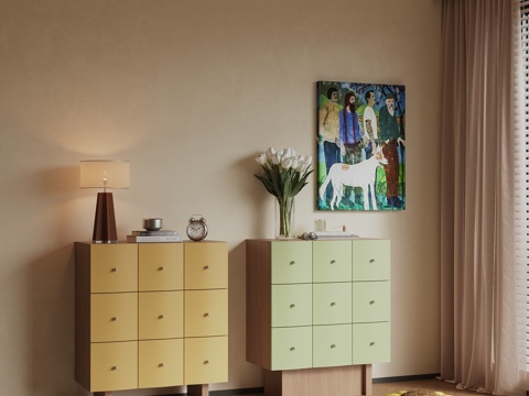 中古奶油边柜装饰柜su模型