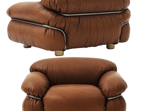 现代皮质单人沙发su模型