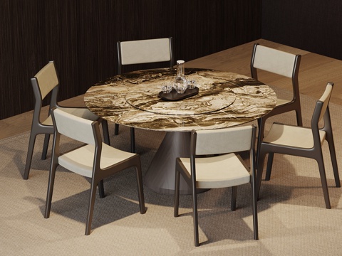 现代意式餐桌椅 圆桌su模型