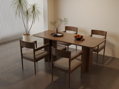 现代中古风餐桌椅su模型