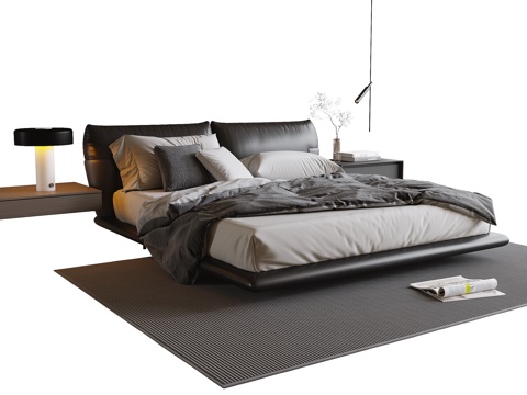 现代双人床su模型