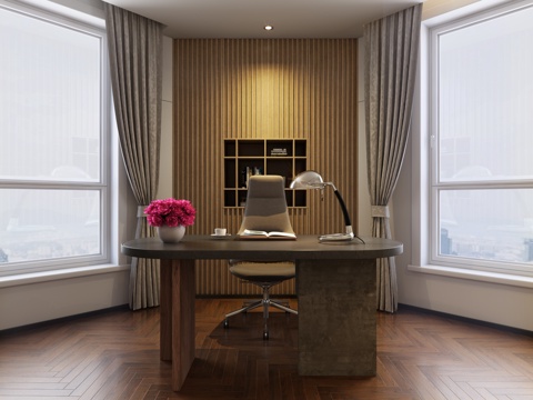  现代书房书桌椅3d模型 