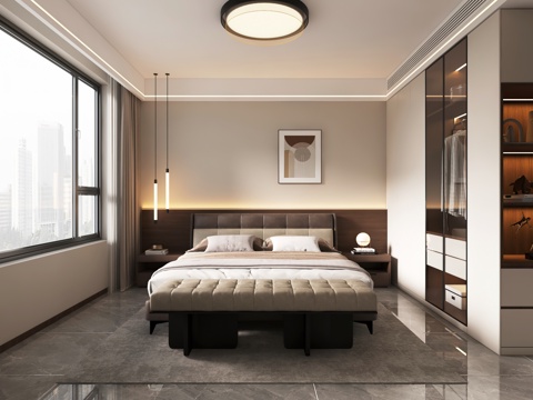  现代卧室 梳妆台 衣柜 背景墙3d模型 