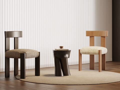  法式中古风休闲椅 餐椅 边几3d模型 