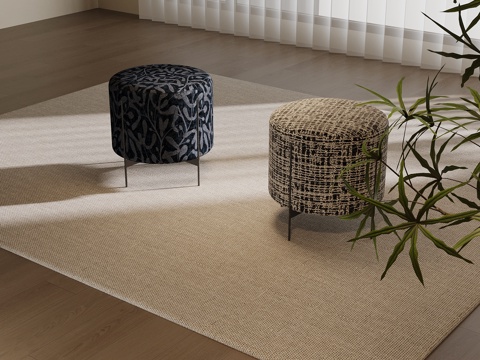 现代中古风沙发凳 布艺换鞋凳su模型