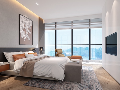  度假酒店卧室 大床房 套房卧室3d模型 