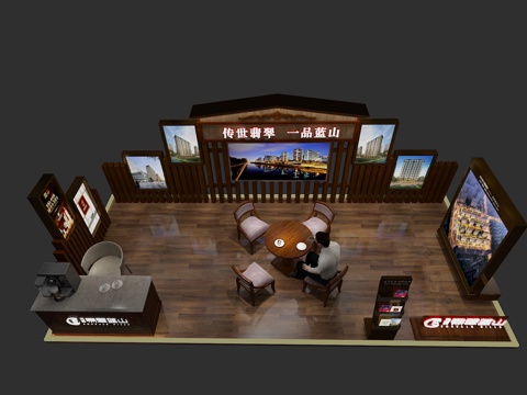  美式风格售楼处临时商场展厅乐高积木游戏墙3d模型 