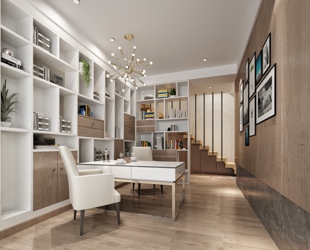  现代简约书房3d模型 