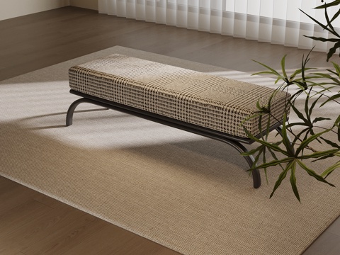  现代中古风换鞋凳 床尾凳3d模型 