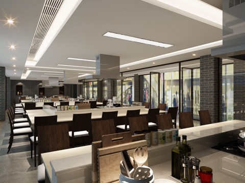  现代小吃区快餐厅3d模型 