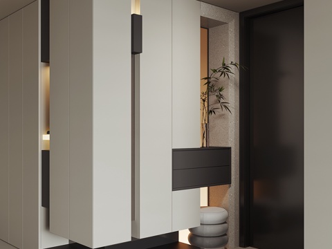 现代入户转角鞋柜su模型