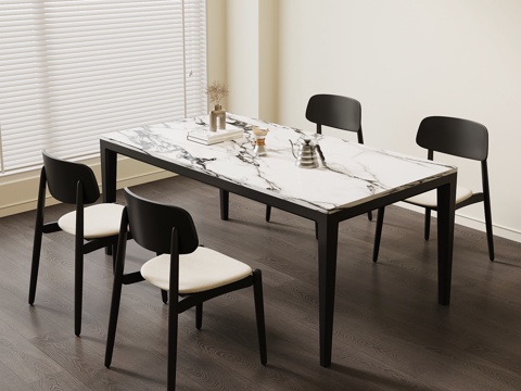 现代意式餐桌椅su模型