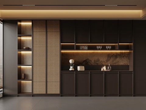 新中式餐边柜 橱柜su模型