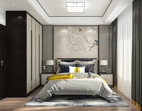  新中式轻奢卧室3d模型 
