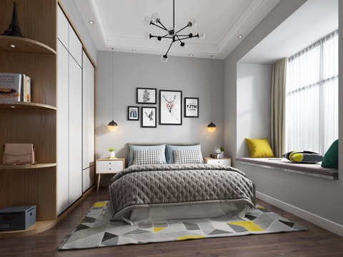  现代卧室北欧卧室3d模型 