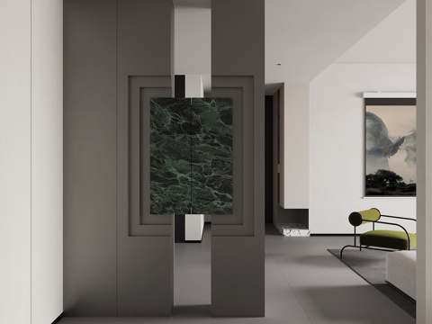 现代意式极简玄关隔断 背景墙su模型