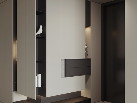 现代入户转角鞋柜su模型