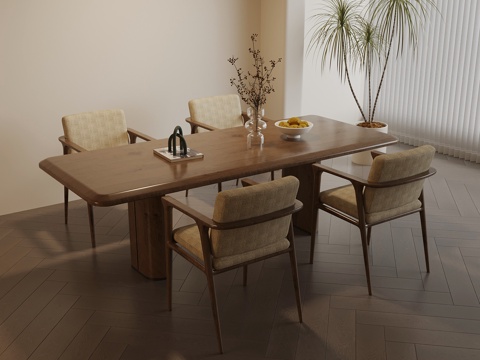 现代中古风餐桌椅su模型