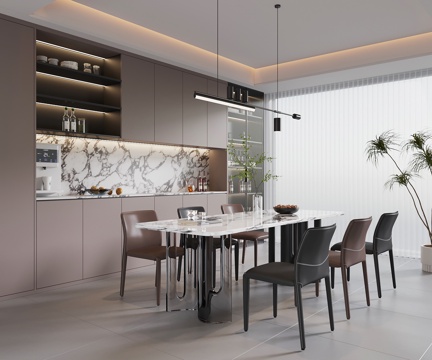  现代意式餐厅 餐桌椅 意式酒柜3d模型 