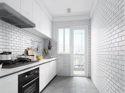  北欧厨房现代厨房3d模型 