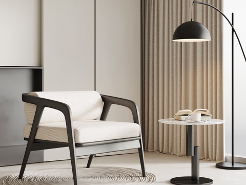 现代单人沙发 边几 落地灯 休闲椅su模型