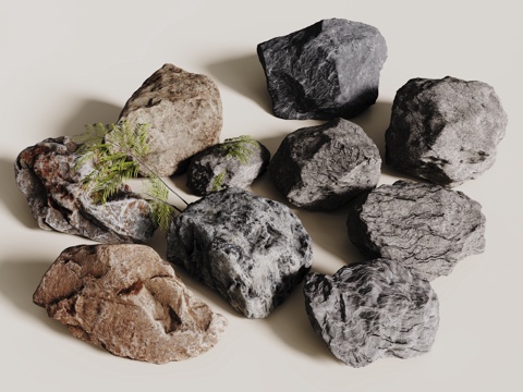 现代石头石块 景观石 岩石 碎石 石头组合su模型