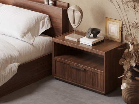 现代中古风床头柜su模型