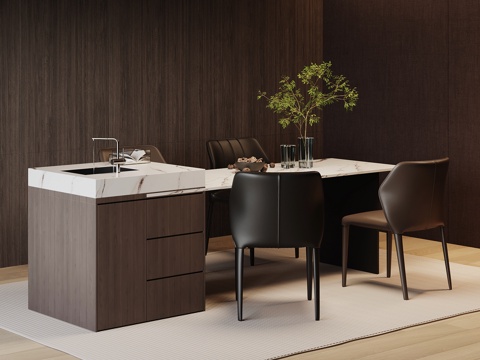 现代意式岛台 开放式餐桌椅su模型