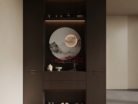 新中式鞋柜 玄关柜su模型