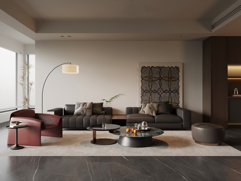  现代客厅 意式客厅3d模型 