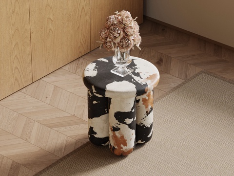 现代中古风边几 圆几su模型