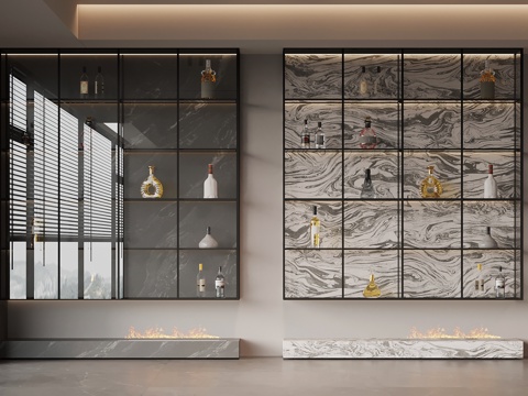  现代意式酒柜 玻璃酒柜3d模型 