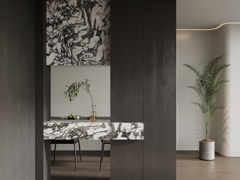 现代意式玄关隔断 入户鞋柜su模型