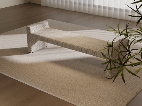  现代中古风换鞋凳 床尾凳3d模型 