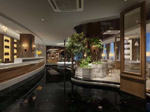  现代咖啡厅前台大厅景观3d模型 