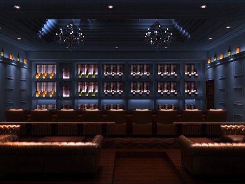  美式酒吧吊灯组合 现代工业风酒吧 工装 咖啡厅 皮质沙发3d模型 