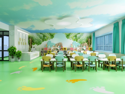  现代幼儿园前台接待处3d模型 