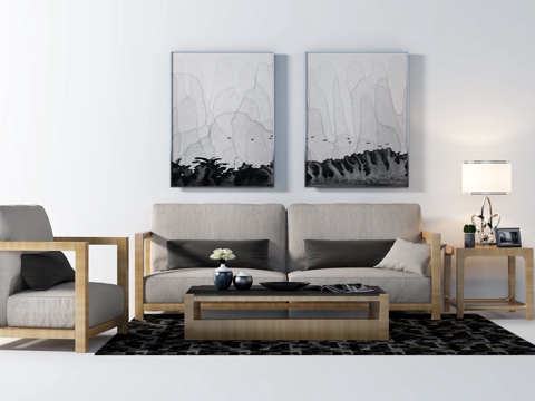  北欧沙发茶几组合3d模型 