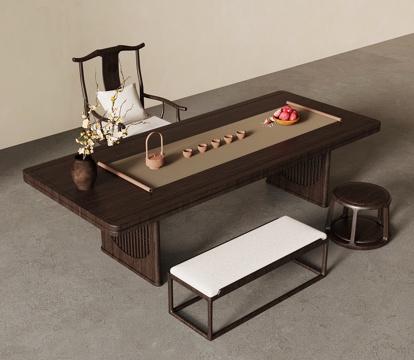 新中式茶桌椅su模型