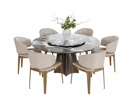 现代餐桌椅 圆形餐桌 餐椅su模型