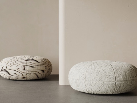 现代中古风沙发凳 布艺垫子su模型