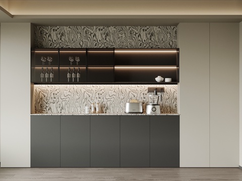 现代餐边柜 酒柜su模型