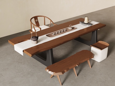 新中式茶桌椅su模型