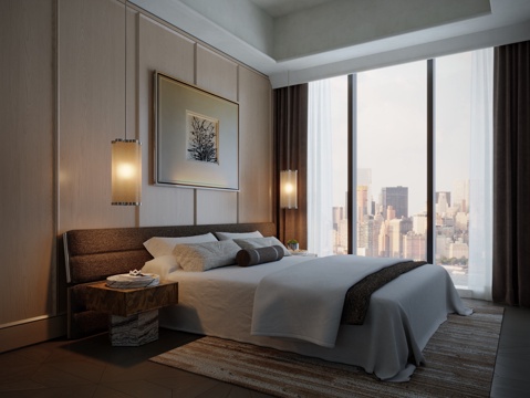 现代酒店卧室主卧su模型