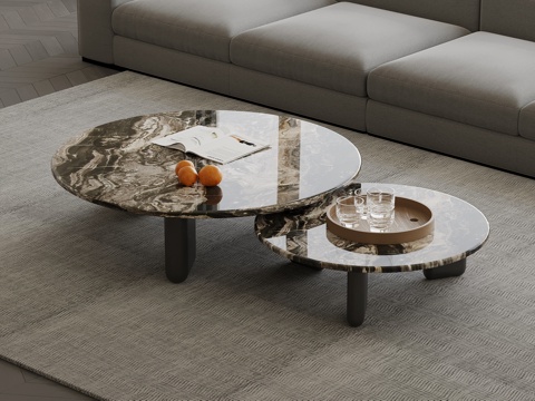 现代大理石茶几 圆形茶几su模型