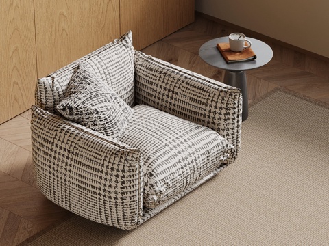 现代布艺沙发 单人休闲沙发su模型