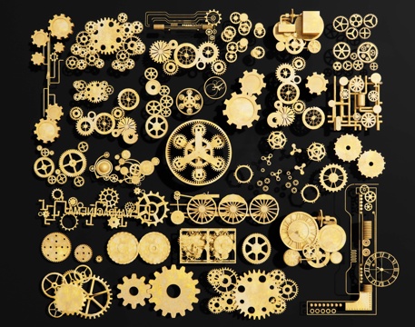 现代齿轮 工业齿轮五金件 工业风发动机组件 工业装饰品 齿轮su模型