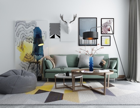  北欧客厅 北欧沙发茶几组合3d模型 